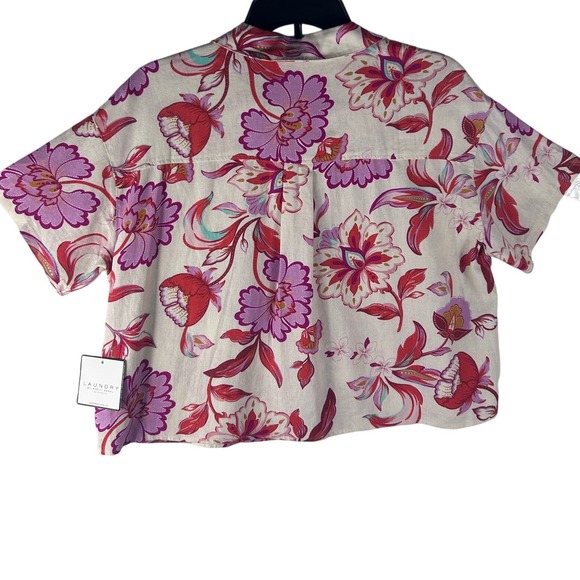 Laundry by Shelli Segal Womens Small Floral Linen Button Down Crop Shirt NWT - Picture 2 of 8